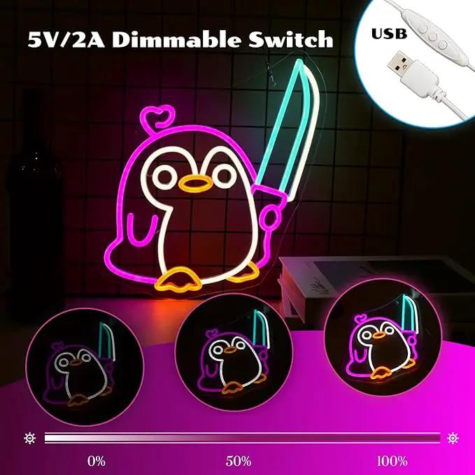 Penguin Neon Sign Dimmable Penguin Knife Neon Signs for Wall Decor LED USB Powered Cute Anime Neon Light Sign For Boys Bedroom Room Garden Party Restaurant Home Decoration Birthday Gifts by GreenHaven Gardens