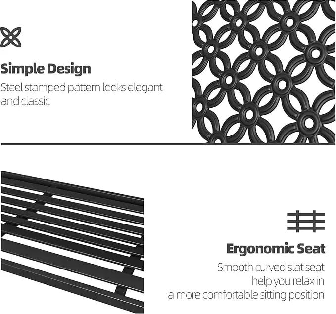 Grand patio 50" Outdoor Bench Garden Bench with Armrests Bench for Outdoors Lawn Yard Porch Black by GreenHaven Gardens