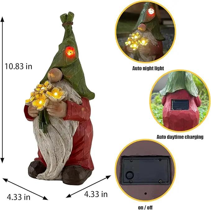 Garden Gnome Statue Outdoor Decor, Solar Garden Gnome Figurine Light, Resin Statues Sculpture for Patio Yard Lawn Outdoor Decorations by GreenHaven Gardens