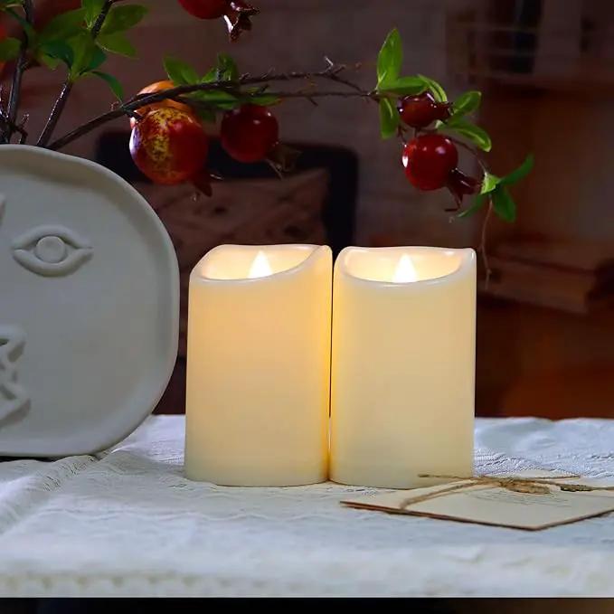 CANDLE CHOICE Waterproof Outdoor Battery Operated Flameless Candles with Timer Flickering Plastic Resin Electric LED Pillar Lights for Lantern Patio Garden Wedding Party Decorations 3x4 Inches 2 Pack by GreenHaven Gardens
