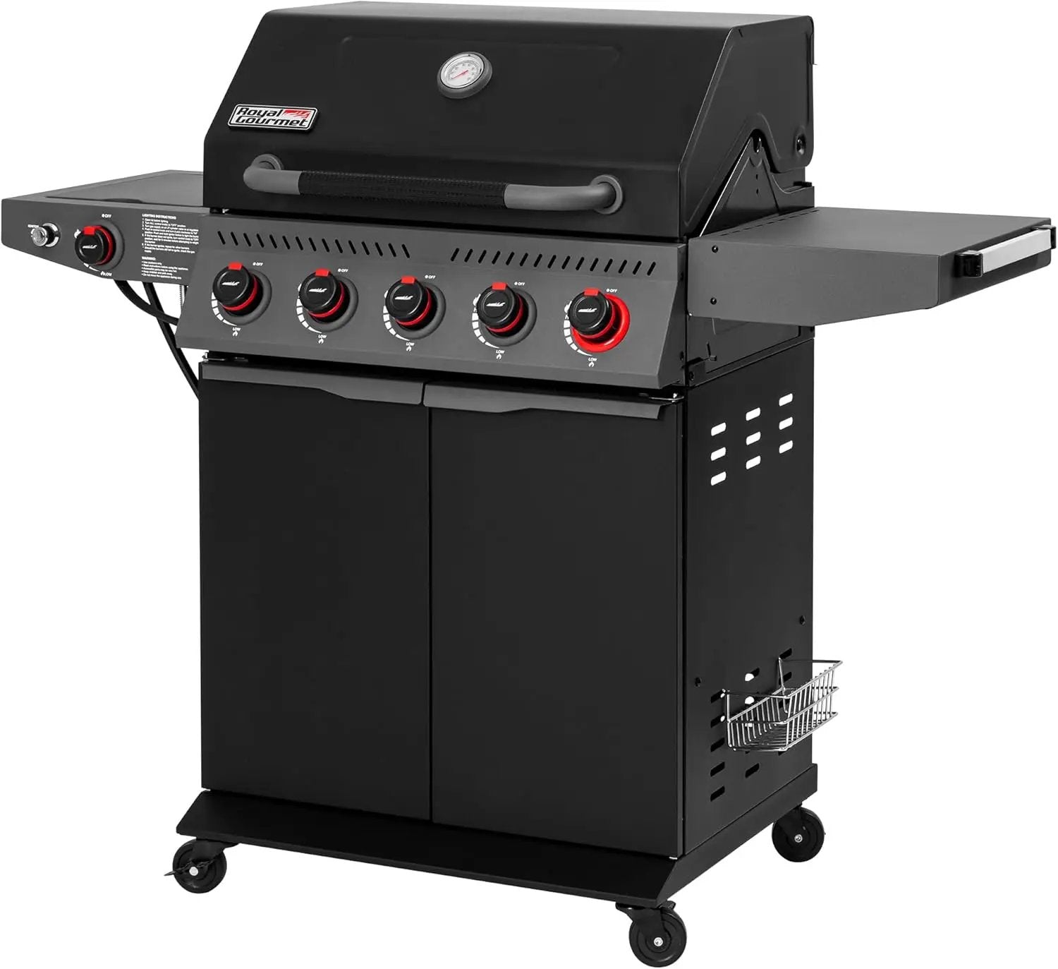 Royal Gourmet GA5407H 5 Burner Propane Gas Grill with Foldable Right-Side Table & Warming Rack, Cabinet Style Gas BBQ Grill for Barbecue Grilling & Backyard Cooking, Black by GreenHaven Gardens