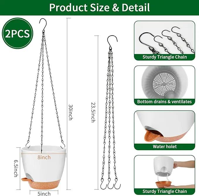 GARDIFE Hanging Planter, 8 inch Hanging planters for Indoor. Outdoor Plants, Self Watering Plant Pot, 2 Pack Large self Watering Hanging Planter (8-White, 8 inch) by GreenHaven Gardens