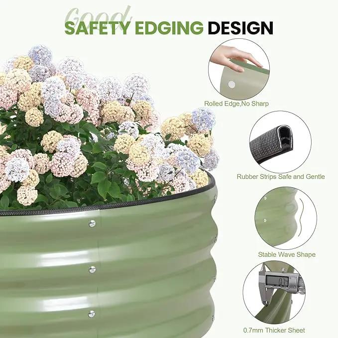 G GOOD GAIN Round Raised Garden Bed - 1Pcs 3x3x1.4ft Galvanized Steel Planter Boxes Outdoor with Rubber Edge Trim | Metal Raised Beds for Gardening Vegetables Flowers Fruits Herbs (Olive Green) by GreenHaven Gardens
