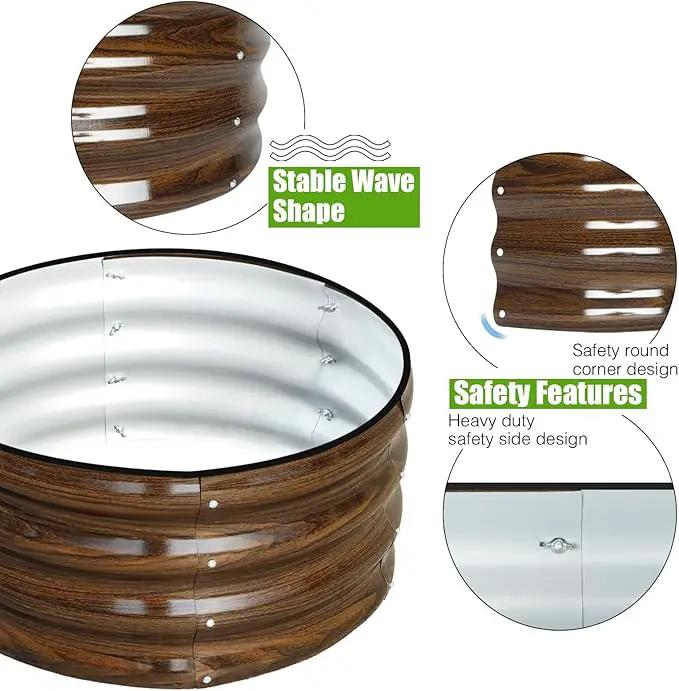SnugNiture 2x2x1ft Round Galvanized Raised Garden Bed Kit Outdoor, Metal Planter Box for Planting Plants Vegetables, Brown by GreenHaven Gardens