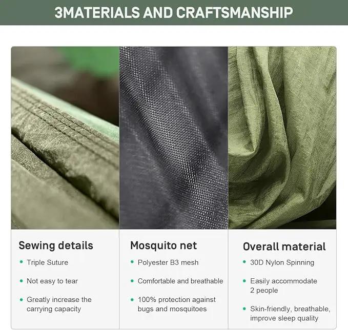 ETROL Camping Hammock with Mosquito Net,3 in 1 Function Parachute Portable Hammock,Double & Single Hammocks Tent for Travel Outdoor Indoor Hiking Patio - with Tree Straps,Carabiners,Aluminium Poles by GreenHaven Gardens