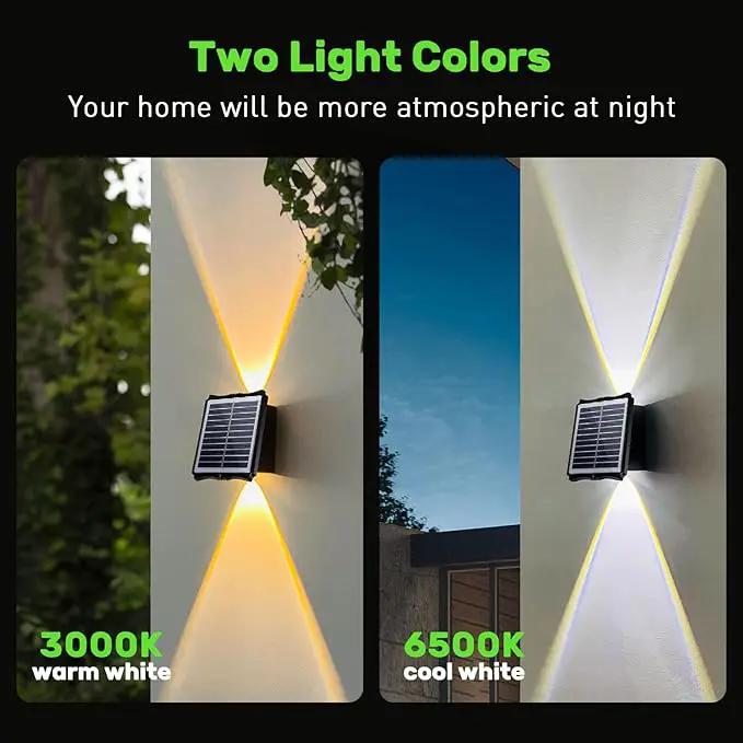 2LED Solar Wall Lights, Up and Down Lighting Solar Outdoor Light Waterproof IP65, 6500K/3000K Solar Fence Light Solar Powered Light for Yard Garden Garage Christmas Decorations (4 Pack) by GreenHaven Gardens