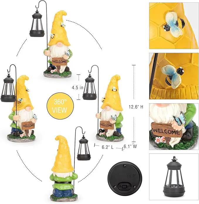 12.6'' Solar Garden Gnomes Outdoor Statues with Lantern, Welcome Gnome Garden Outdoor Decor Gift Waterproof Decoration for Patio, Balcony, Yard Ornament - Unique Housewarming Gifts by GreenHaven Gardens