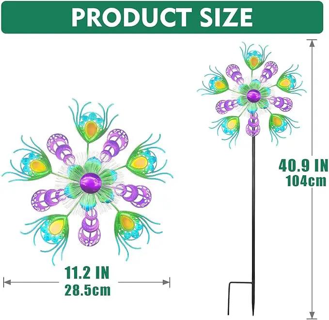 Solar Peacock Wind Spinners for Yard and Garden, 40 Inch Solar Windmill Garden Whirligig Kinetic Spinners Decor for Lawn,Patio&Yard, Metal Whirligigs Green Wind Spinners Outdoor by GreenHaven Gardens