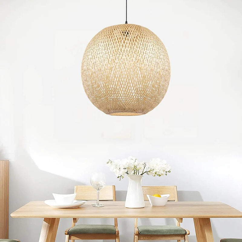 Arturesthome Round Bamboo Pendant Lights, Wicker Chandelier Hand-Woven Boho Basket Lampshade Hanging Ceiling Light for Kitchen Island Living Room by GreenHaven Gardens