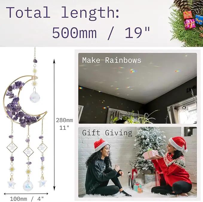 Amethyst Crystals Suncatcher - Hanging Moon Sun Catcher with Glass Prisms for Windows, Healing Amethyst Crystal Decor for Home, Gift for Christmas Birthday Valentine Mothers Day by GreenHaven Gardens