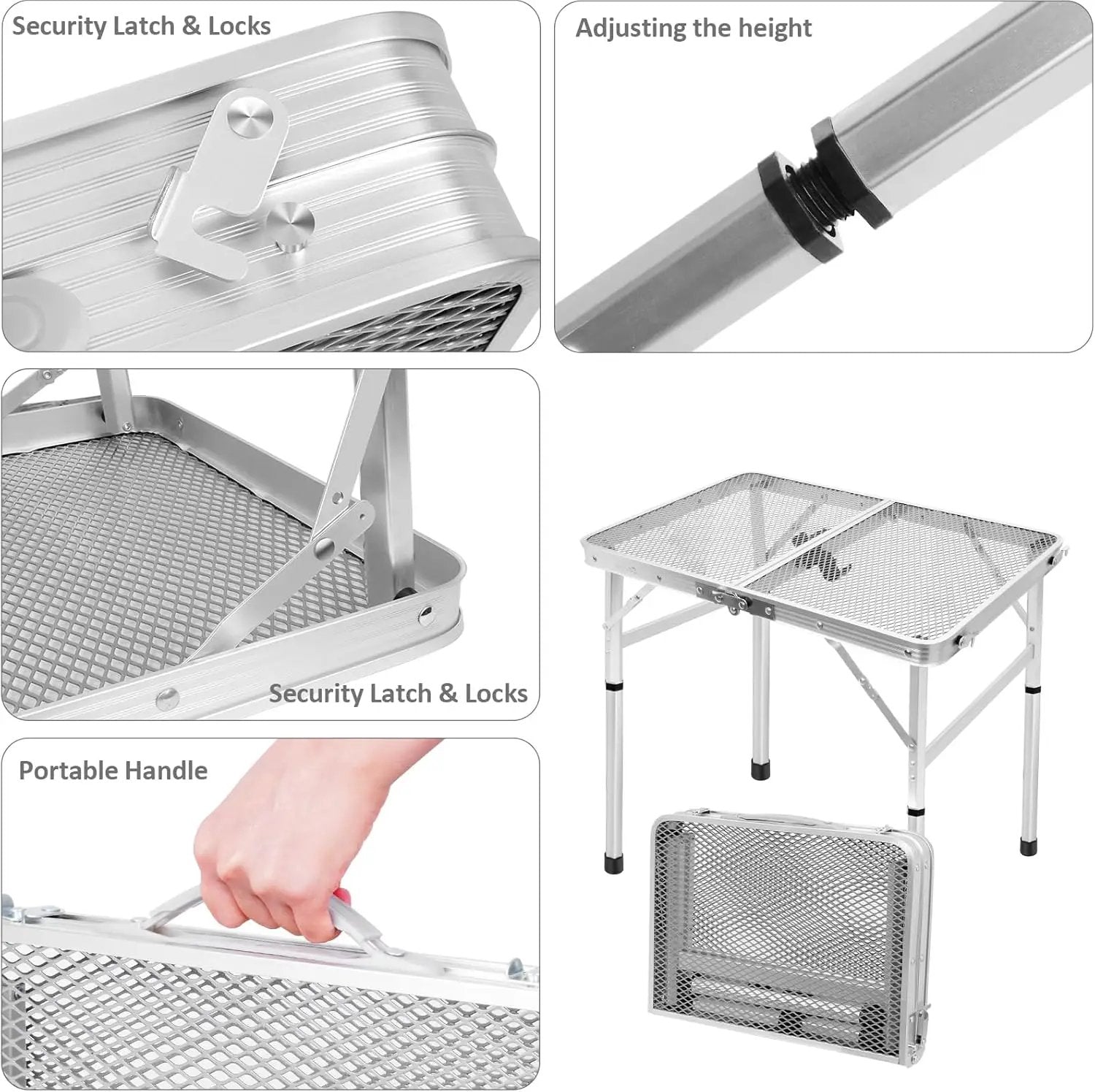 Folding Table, Easy for Storage, Compact and Portable Picnic Table for Grill, Outdoor Camping, Garden, Patio, Dining, BBQ, Party, Market, 2Ft (Small, Silver) by GreenHaven Gardens