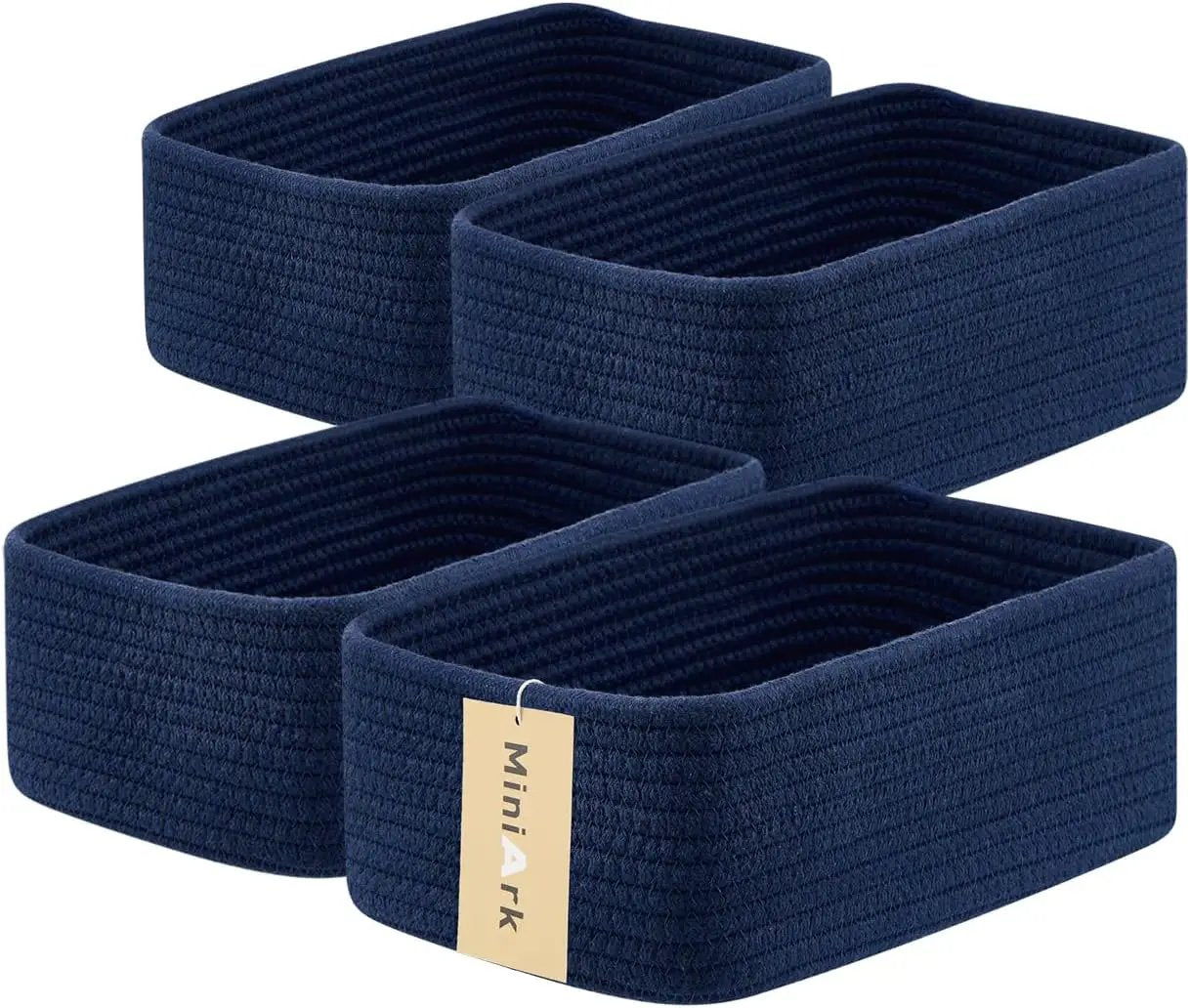 Small Storage Baskets for Organizing | Closet Organizer Bins | Shelf Toy Basket | Woven Rope Baskets | Cube Decorative Box | Shallow Basket | 11.5x7.5x4.7” | 4 Packs Navy Blue by GreenHaven Gardens