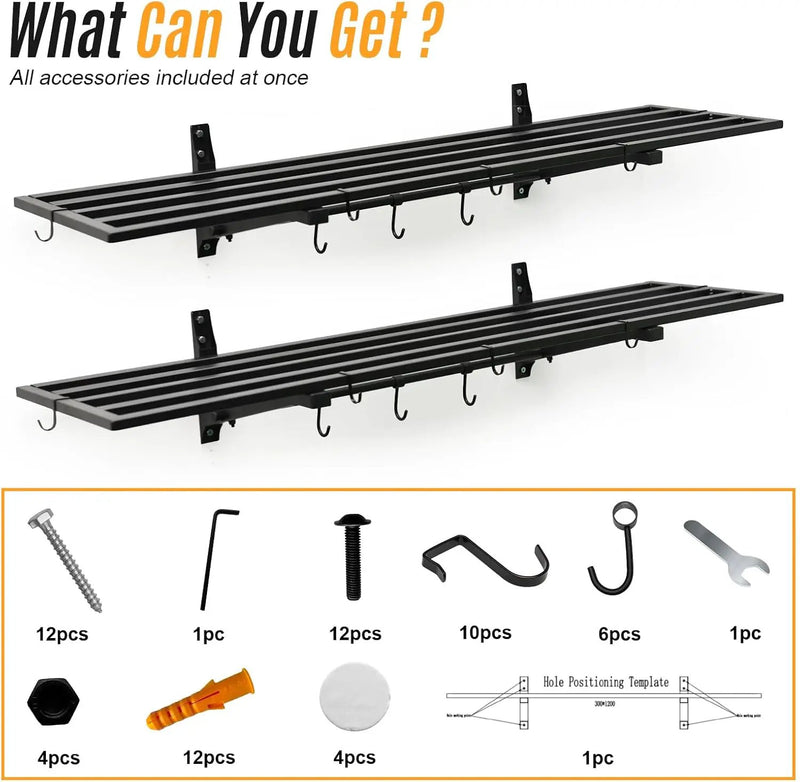 2-Pack 1X4 FT Garage Shelving Wall Mounted Holds Up to 800 Lbs Heavy Duty Wall Shelf, Black Metal Floating Adjustable Wall System Shelves for Garage Storage, Shed by GreenHaven Gardens