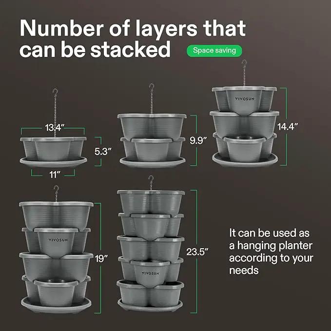 VIVOSUN 5 Tier Vertical Gardening Stackable Planter for Strawberries, Flowers, Herbs, Vegetables, Grey by GreenHaven Gardens