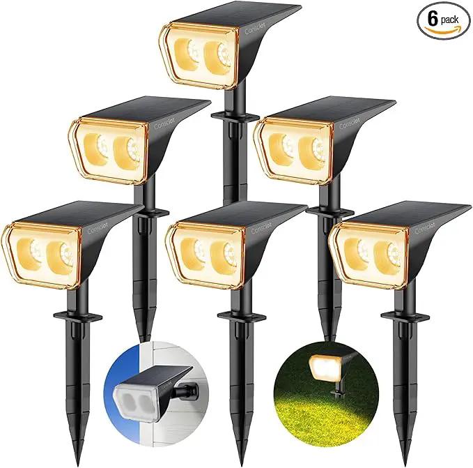 Consciot Solar Spot Lights Outdoor Waterproof, 24 LED Dusk-to-Dawn Solar Spotlight, 2 in 1 Adjustable Wall Lights, Warm White Solar Landscape Spotlights for Garden Yard Wall Walkway, 6 Pack by GreenHaven Gardens