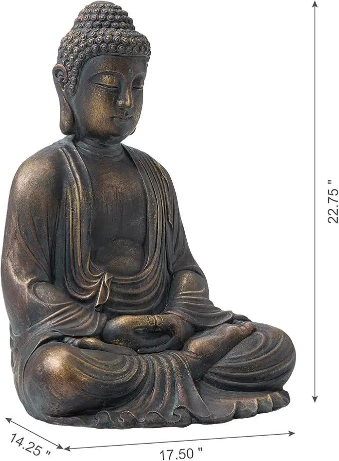 Glitzhome GH20384 22.75" Indoor Outdoor Sitting Meditating Buddha Zen Statue, 22.75 Inch Tall, Bronze by GreenHaven Gardens