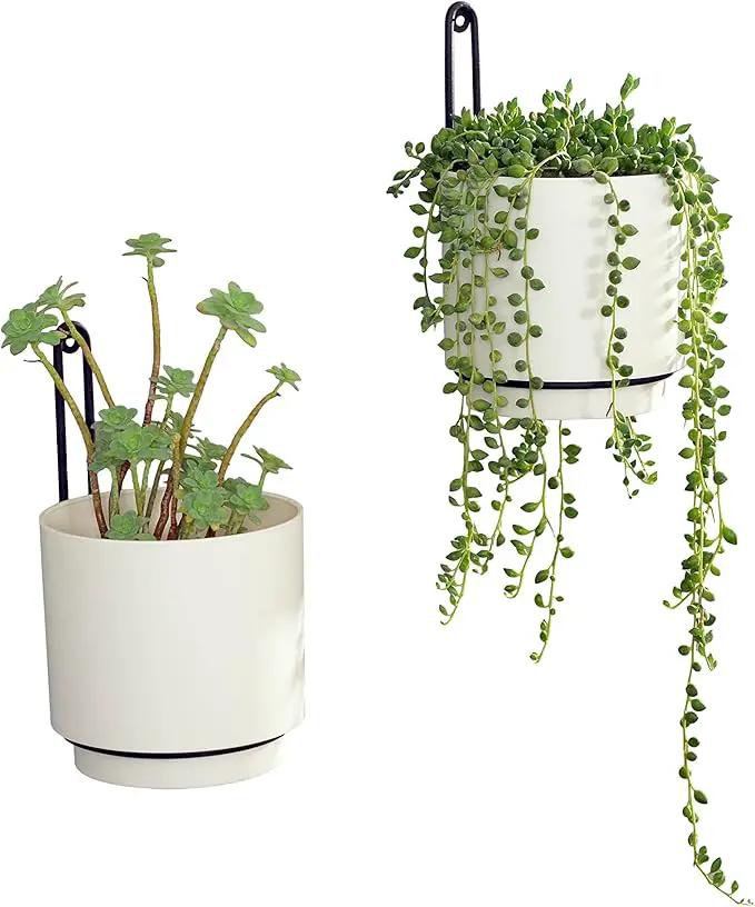 Wall Mounted Hanging Planter Vase & Geometric Wall Decor Polypropylene Container - Dia.5.91" - Sylinder Shape, White, Set of 2 by GreenHaven Gardens