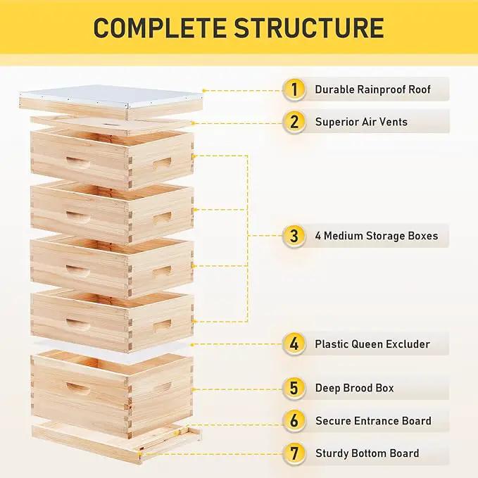 CREWORKS 5 Layer Bee Hive, Beehive for Honey, Bee Box Beekeeping Supplies, Hive Kit for Starter Beekeeper (No Frames) by GreenHaven Gardens
