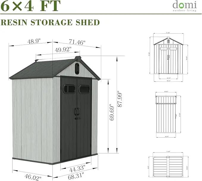 Domi 6x4FT Outdoor Resin Storage Shed with Transparent Windows & Louvered Vents, Plastic Tool Shed with Double Lockable Doors & Gable Roof, Outside Garden Shed for Backyard, Patio, Lawn, Grey by GreenHaven Gardens