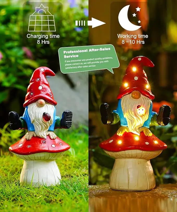 Solar Gnome Statues Outdoor Decor: Garden Figurines Sculpture with Mushroom for Yard Porch Patio Balcony - Gifts for Mother Grandma by GreenHaven Gardens