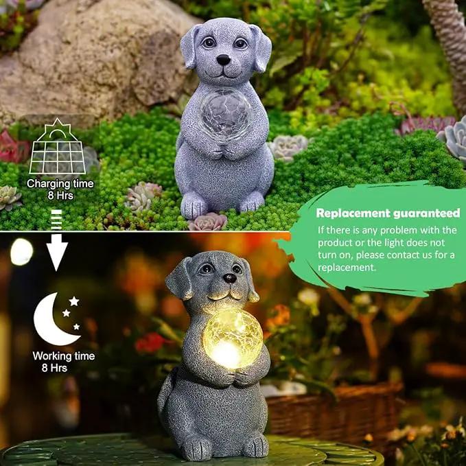 Solar Dog Garden Statues - 8.4 "Dog Decor with Gazing Ball Solar LED Lights, Unique Gifts for Mom Grandma Birthdays & Dog Lovers, Outdoor Decor for Outside Lawn Porch Patio (Gray) by GreenHaven Gardens