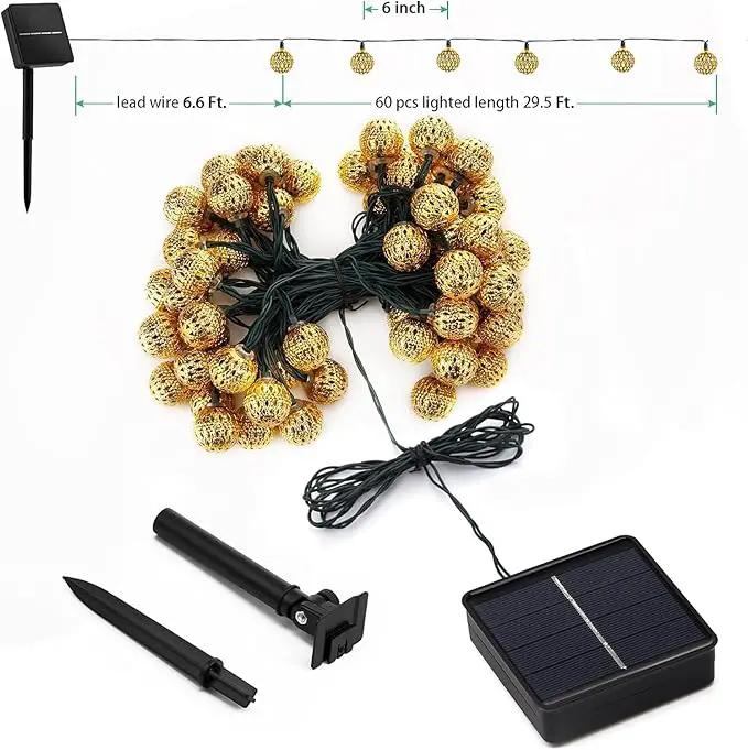 Solar Moroccan String Lights Outdoor 60 LED 36 Ft Globe Fairy Lights with 8 Lighting Modes, Waterproof Solar Powered String Lights for Garden Yard Gazebos Camping Party (Multicolor) by GreenHaven Gardens