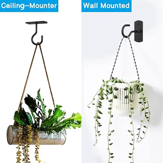 Ceiling Hooks for Hanging Plants 4Pack 4in for Plants,Lights,Planters,Lanterns,Hanging Bird Feeders,Wind Chimes,Indoor&Outdoor Decoration Hooks Black by GreenHaven Gardens