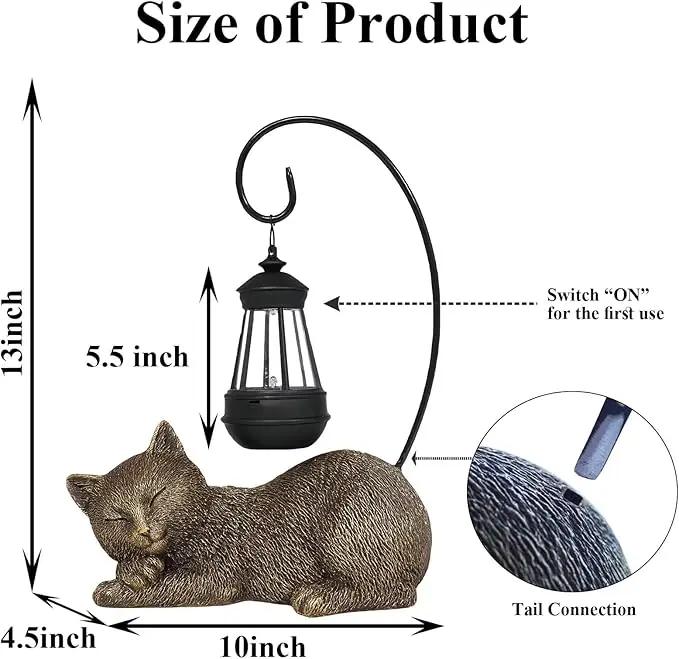 Resin Cat Statue with Solar Lantern, Eye-catching Garden Sculpture & Lawn Decor, 13" Height Outdoor Cat Figurine for Garden Yard Patio Porch Decorations, Cat Statues Outside Ornament by GreenHaven Gardens