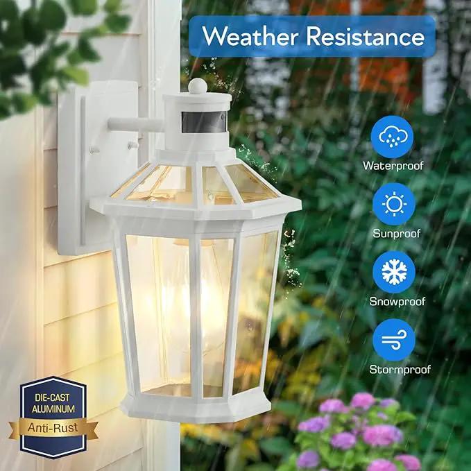 VIANIS Motion Sensor Outdoor Light Fixtures Wall Mount, 2 Pack White Dusk to Dawn Exterior Wall Lantern, Anti-Rust Wall Mount Lighting with Clear Glass Shade for House, Entryway, Front Door by GreenHaven Gardens
