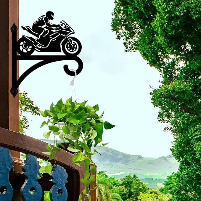 peacoblue Iron Plant Hangers Hooks for Outdoor Indoor Hanging Plants Flower Fern Pots Lantern Bird Feeder,11.8"x15.1" Weather Resistant Metal Wall Holder for Porch Garden Farmhouse(Motorcycle) by GreenHaven Gardens