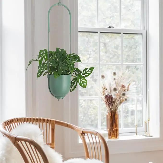 Metal Hanging Planter for Indoor Outdoor Plants Modern Wall and Ceiling Hanging Plant Holder Boho Flower Pot Hanger for Vines Succulents Ferns Room Decor(Green) by GreenHaven Gardens