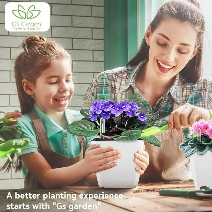 Self Watering Planters for Indoor Plants : 5 inch 3 Pack White African Violet Self Watering Flower and Herb pots by GreenHaven Gardens