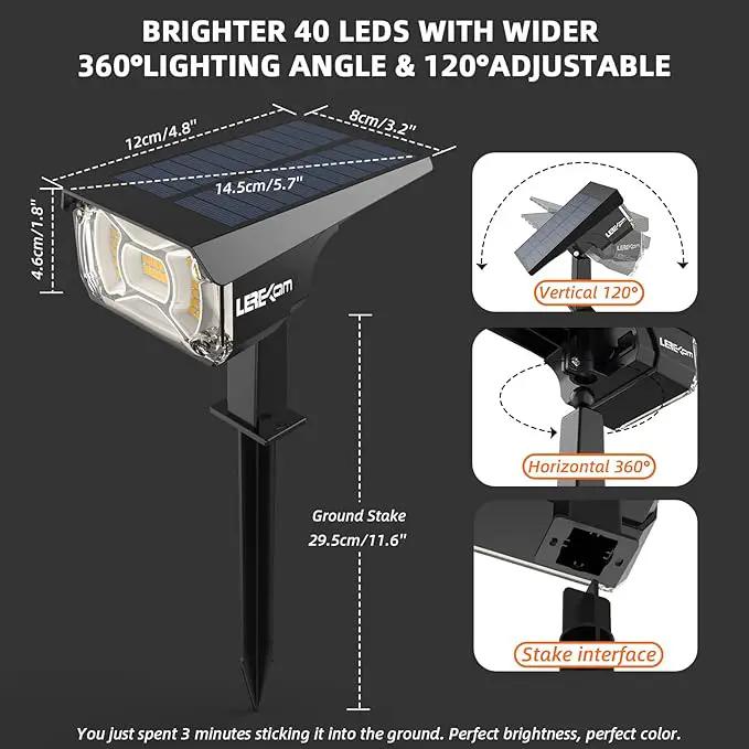 3 Brightness Modes Solar Outdoor Lights, 360 Degree Adjustable Lighting Angle with 40 LED's, Spotlights Outdoor Waterproof Auto On or Off Solar Garden Lights 8 Pack by GreenHaven Gardens