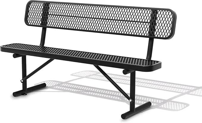 6 FT Heavy Duty Park Bench, Outdoor Metal Black Bench with Back-Commercial Steel Benches for Outside, 2-4 Person Seat-Garden Benches with Portable Frame for Outdoors by GreenHaven Gardens