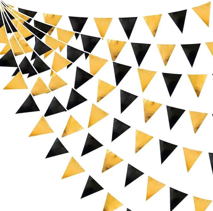 Black and Gold Party Decorations Triangle Pennant Banner Flag Metallic Fabric Bunting Garland for Birthday Graduation Anniversary Wedding Bachelorette Bridal Shower Engagement Hen Party Supplies by GreenHaven Gardens