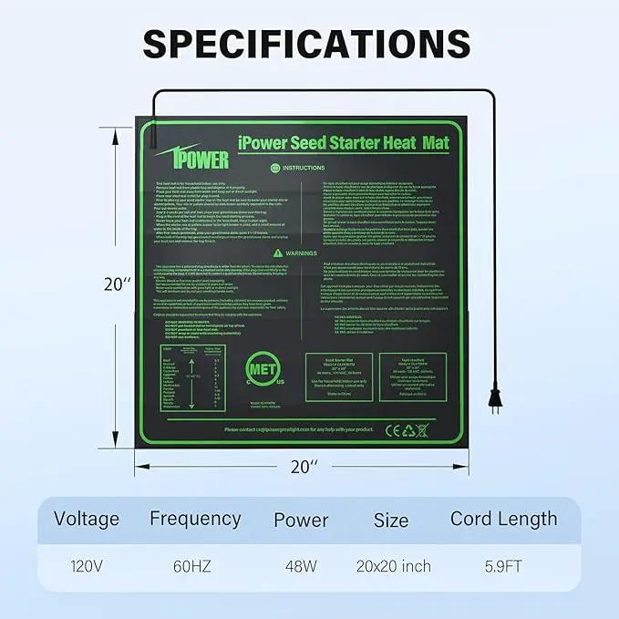 iPower 20" x 20" Durable Waterproof Seeding Heat Mat with Digital Thermometer for Providing Reliable Warmth for Indoor hydroponic Plant Germination by GreenHaven Gardens