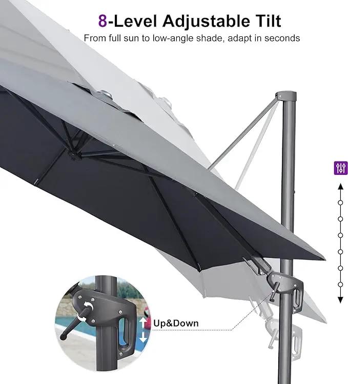 PURPLE LEAF 10' X 6.5' Left-right Tilting Outdoor Patio Umbrella Swivel Offset Cantilever Heavy Duty Rectangle Aluminum Umbrella with UV Resistant for Deck Pool Patio Backyard, Graphite Grey by GreenHaven Gardens
