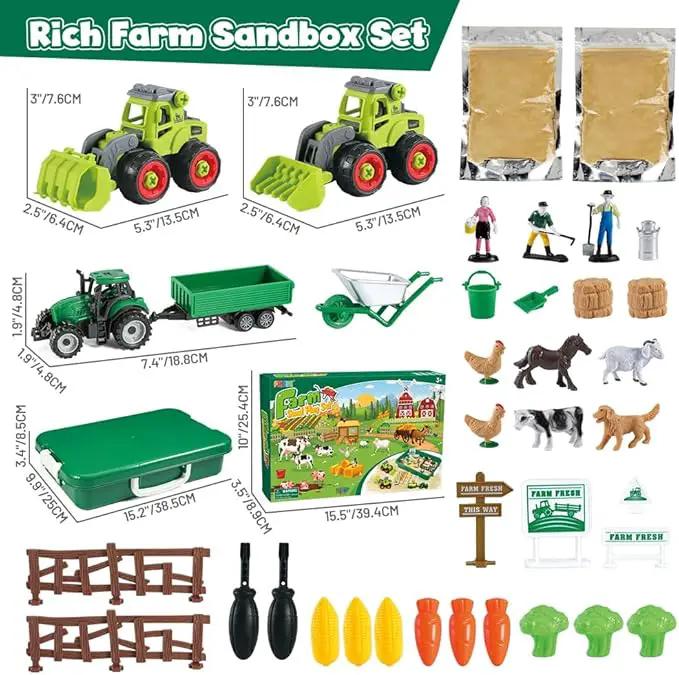 FRUSE Play Sand Farm Toys,Sensory Bins for Toddlers with 2.2lbs Sensory Play Sand,Farm Figures & Tractor Playset,Sandbox Toys for Kids 3 4 5 6 7 by GreenHaven Gardens