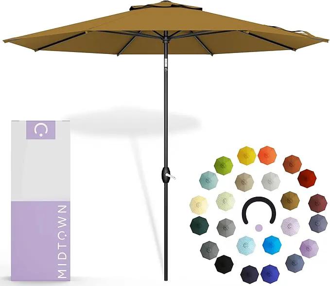 Midtown Umbrellas 10-Year-No-Fade - 9 Ft - UV Proof Sand Tan Polyester Fabric - Umbrella Outdoor Patio, Auto-Tilt Aluminum Frame Patio Umbrella for Garden, Pool & Deck - Black Pole by GreenHaven Gardens