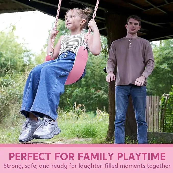 TURFEE Heavy Duty Swing Seat Pink Color with 66” Chain, Swing Set Accessories Replacement with Snap Hooks for Kids Outdoor Play Playground by GreenHaven Gardens