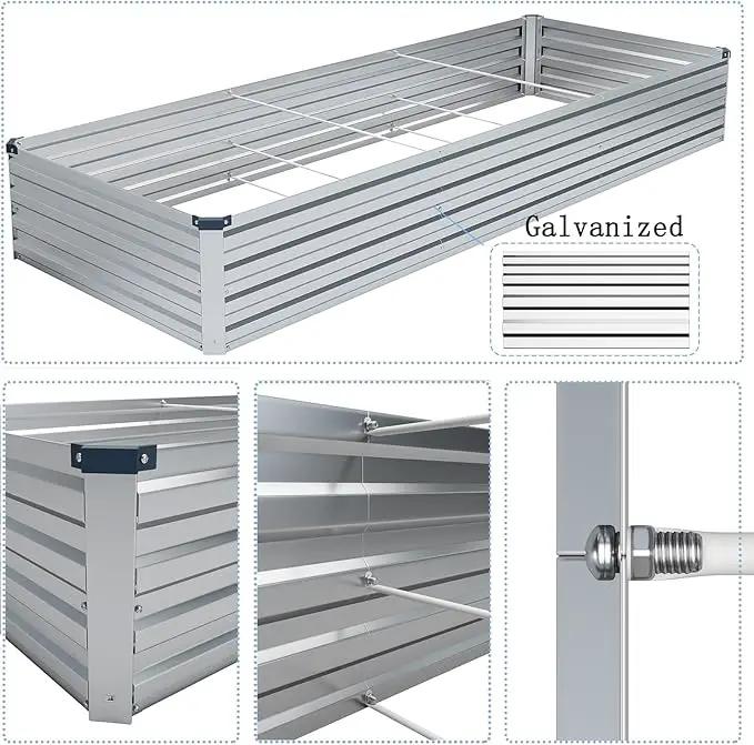 Galvanized Raised Garden Bed,2 Pcs 10×3×1FT Metal Planting Box for Outdoor Vegetable, Herb,Planter Gardening (Silver) by GreenHaven Gardens