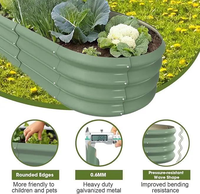 4x2x1ft Oval Galvanized Raised Garden Bed Outdoor 9-in-1 Large Metal Modular Planter Box Raised Beds for Gardening,Vegetables,Fruits,Flowers & Herbs (Green) by GreenHaven Gardens