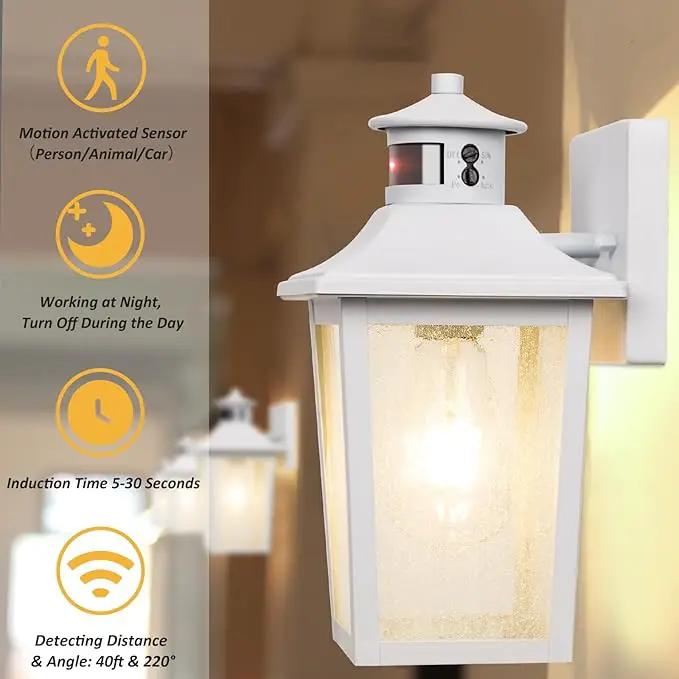 White Motion Sensor Outdoor Wall Light - Dusk to Dawn Outdoor Wall Lighting, Waterproof Exterior Light Fixture, Modern Porch Light Outside Wall Mount for House Patio Garage, Anti-Rust by GreenHaven Gardens