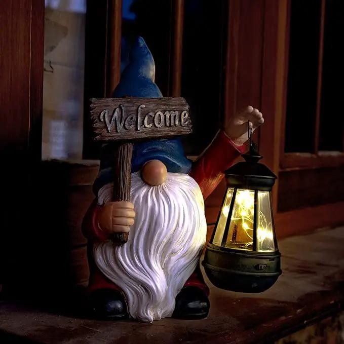 Garden Gnome Outdoor Decoration Solar Gnomes Statue with Lantern LED Lights,Terrace Courtyard Lawn Patio Porch Decoration Christmas Housewarming Gift for Woman Mom, Gnome Blue by GreenHaven Gardens