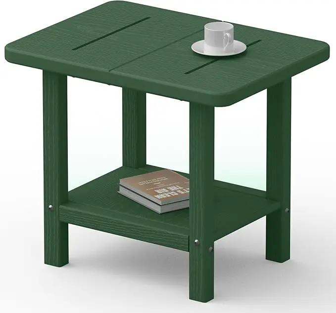 Outdoor Side Table - 2-Tier Storage All Weather Outdoor End Table for Patio - HDPE Morden Easy Maintenance Adirondack Side Table for Pool Porch Balcony Garden Lawn Backyard Outside Indoor by GreenHaven Gardens