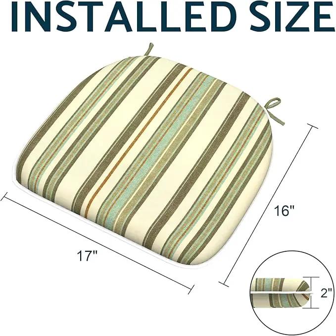 Indoor/Outdoor Chair Cushions 16x17 Inch, Patio Chair Cushions with Ties, All Weather Seat Cushions for Patio Furniture Home Garden Chair Use, Set of 2,Stripe Onyx by GreenHaven Gardens