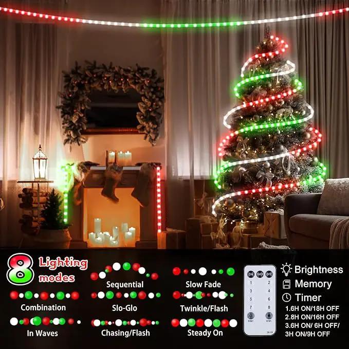 Christmas Rope Lights Outdoor, 50Ft 600 LED Red White Green String Light, Waterproof Tube Light Plug in 8 Modes Timer Memory, Permanent Christmas Lights for Tree Fence Garden Party Decorations by GreenHaven Gardens