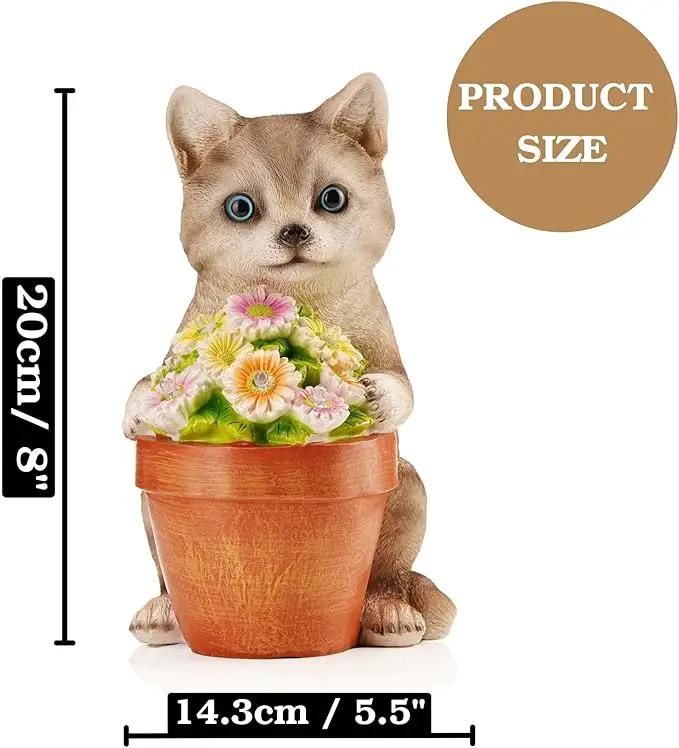 Muldale Cat Solar Light - Cat Garden Statue Outdoor - Solar Powered Cat Garden Decor for Outside - Hand Painted Floral Plant Pot Light Up Cat by GreenHaven Gardens