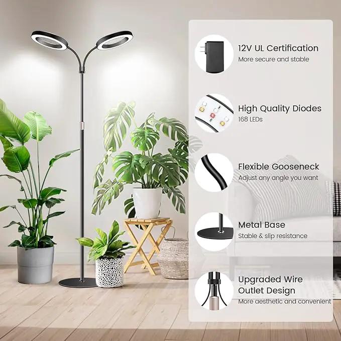 Garpsen Halo Grow Lights, Dual-Head Full Spectrum LED Plant Lights for Indoor Growing with Stand, 3 Color Modes Grow Lamp with Timer 6/12/16H, 5 Dimmable Levels, 168 LEDs and 67''Height Adjustable by GreenHaven Gardens