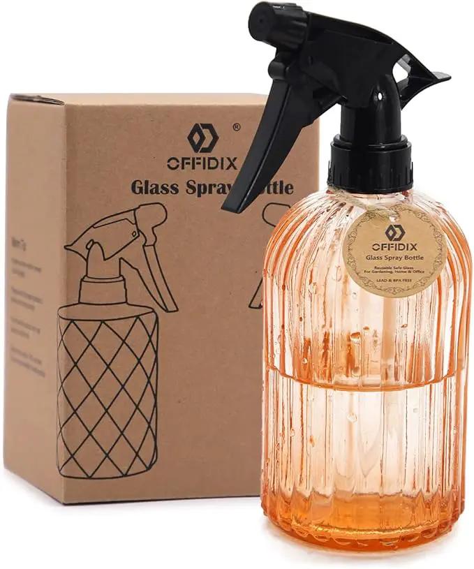 OFFIDIX Glass Watering Can, Handheld Spray Bottles, 0.4L/13.5oz Watering Spray Bottle with Adjustable Nozzle for for Indoor and Outdoor Gardening and Home Cleaning (Orange) by GreenHaven Gardens